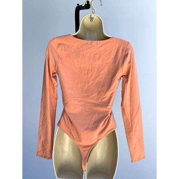 FOREVER 21, SIZE M, PEACH BODYSUIT, V NECK, LONG SLEEVE - Picture 2 of 5